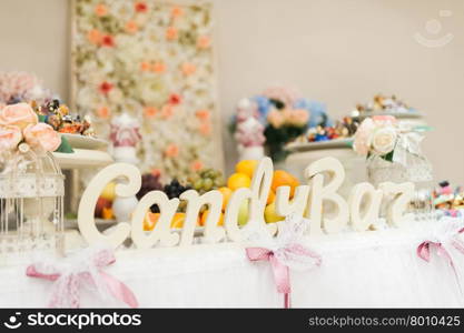 wedding dessert with delicious Cake pops and different sweets, candy bar
