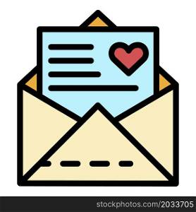 Wedding envelope icon. Outline wedding envelope vector icon color flat isolated. Wedding envelope icon color outline vector