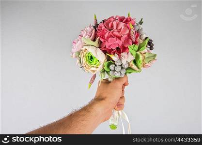 wedding flower composition. wedding flower composition and rings