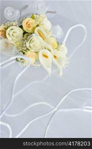 wedding flowers decorations over bridal veil