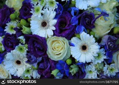 Wedding flowers in different shades of blue and white
