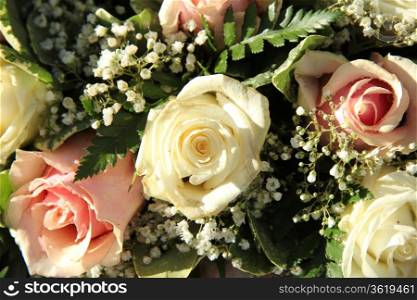 Wedding flowers in pink and white roses and gypsophila