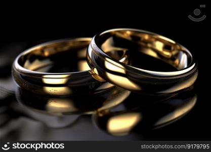 Wedding golden rings. Love happy. Generate Ai. Wedding golden rings. Generate Ai