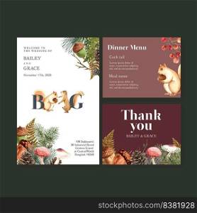 Wedding Invitation watercolour design with cherries and animal decoration vector illustration 
