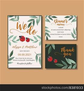 Wedding Invitation watercolour design with contrast foliage theme. Fun and cute design