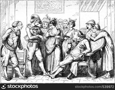 Wedding Meo Patacca and Nuccia, vintage engraved illustration. Magasin Pittoresque 1857.