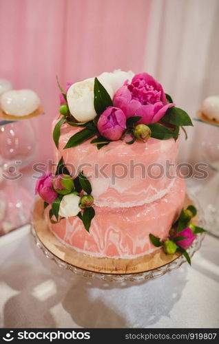 Wedding pink cake for wedding day.. Wedding pink cake with flowers for wedding day.