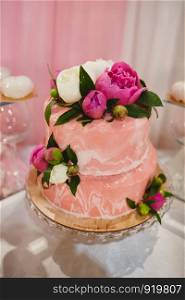 Wedding pink cake for wedding day.. Wedding pink cake with flowers for wedding day.