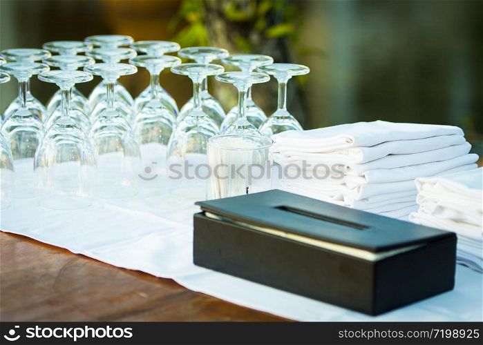 wedding reception decorate on restaurant table arrangement for celebrate anniversary ceremony.