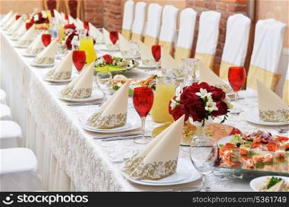 Wedding reception. tableware and food waiting for guests