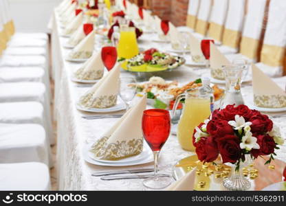 Wedding reception. tableware and food waiting for guests