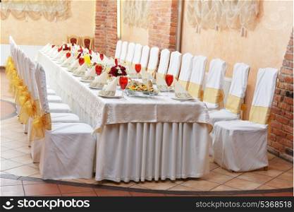 Wedding reception. tableware and food waiting for guests