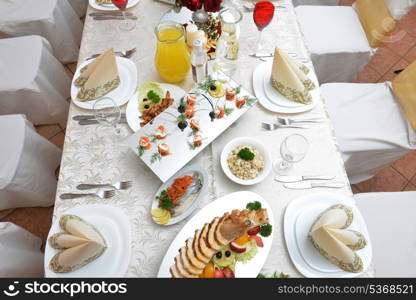 Wedding reception. tableware and food waiting for guests