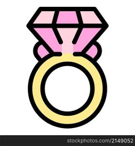 Wedding ring icon. Outline wedding ring vector icon color flat isolated. Wedding ring icon color outline vector