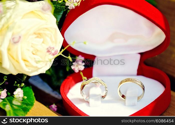 wedding rings in the boxes with a shallow DOF