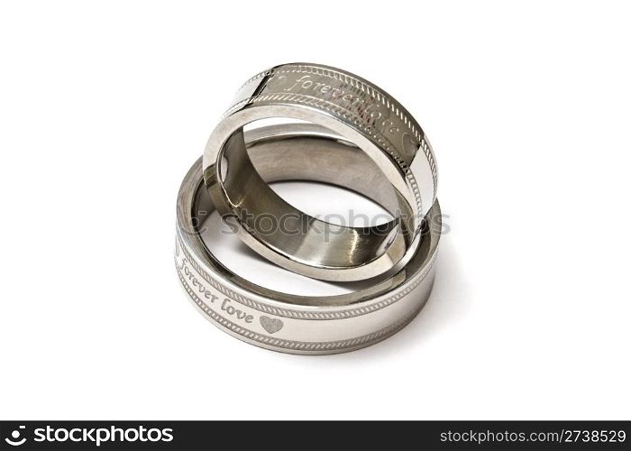 Wedding rings of Forever Love isolated on white background