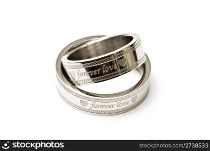 Wedding rings of Forever Love isolated on white background