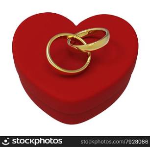 Wedding Rings On Heart Box Showing Engagement And Marriage