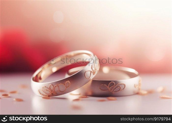 Wedding rings pink. Marriage bridal. Generate Ai. Wedding rings pink. Generate Ai