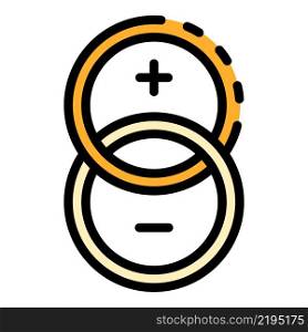 Wedding rings plus and minus icon. Outline wedding rings plus and minus vector icon color flat isolated. Wedding rings plus and minus icon color outline vector