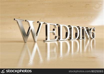 Wedding steel sign on wood background