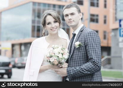 Wedding, the bride and groom on the wedding day photosession