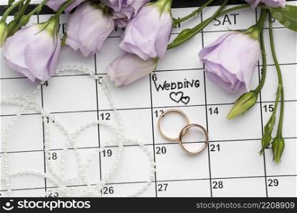 wedding with two hearts written calendar rings