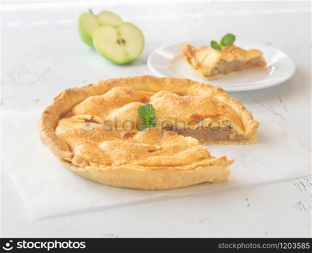 Wedge of american apple pie close-up