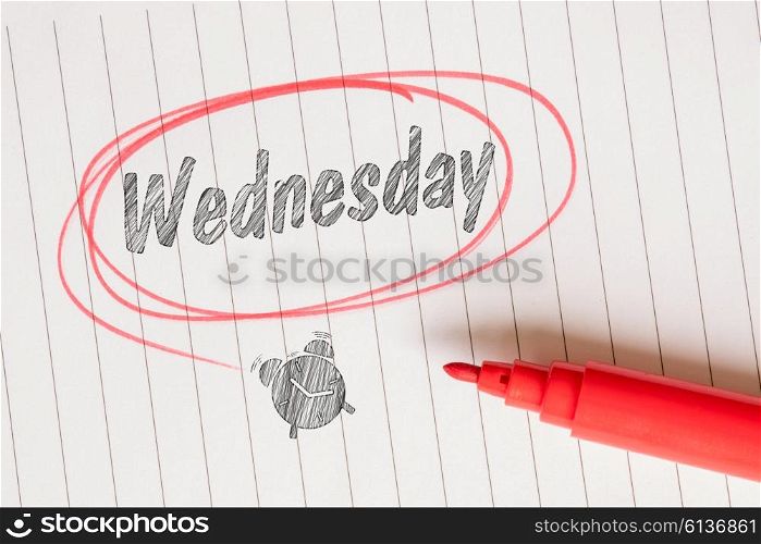 Wednesday note with a red marker and a circle