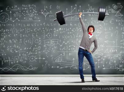 Weight Lifting businessman. Weight Lifting businessman with a red tie. illustration