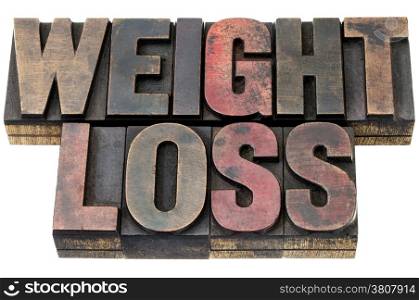 weight loss - isolated words in vintage letterpress wood type with ink patina