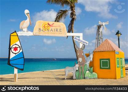 Welcome photo spot as travel destination at coast on island Bonaire