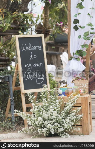 Welcome to my wedding on chalk board,handwritten in script