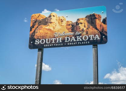 Welcome to South Dakota road sign against blue sky