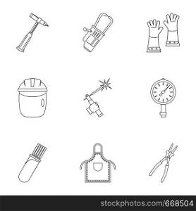 Welder instrument icon set. Outline set of 9 welder instrument vector icons for web isolated on white background. Welder instrument icon set, outline style