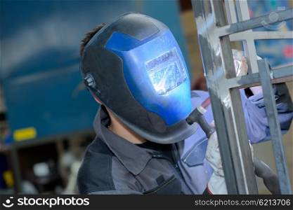 welder with mask