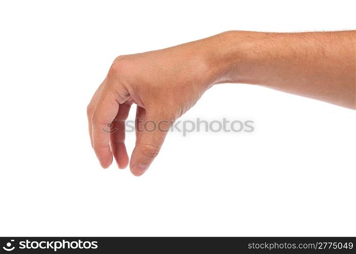 Well shaped male hand reaching for something isolated on a white background