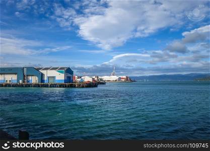 Wellington city harbour docks, New Zealand north Island. Wellington harbour docks, New Zealand