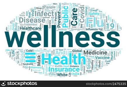 Wellness word cloud concept on white background, 3d rendering