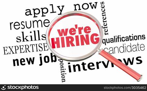 Were Hiring Magnifying Glass Get New Job Interview Apply 3d Illustration