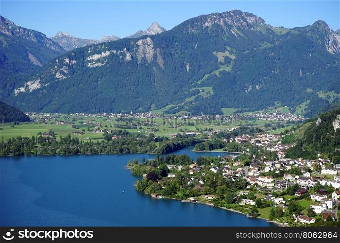 Wessen town on the lake in Switzerland
