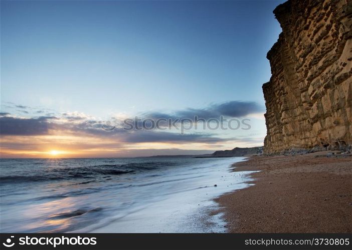 West Bay and Burton Bradstock Cliffs on the south English coast in Dorset