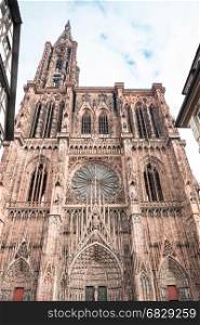 West facade of the Notre Dam of Strasbourg Cathedral in Strasbourg France