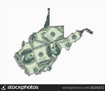 West Virginia WV Money Map Cash Economy Dollars 3d Illustration