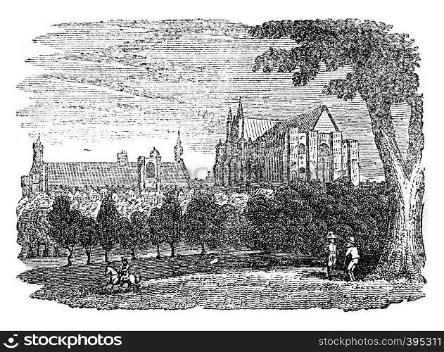 Westminster Abbey, vintage engraved illustration. Colorful History of England, 1837.