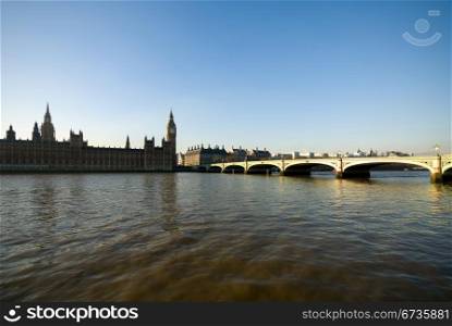 Westminster Bridge and the Houses of Parliament building, London, England