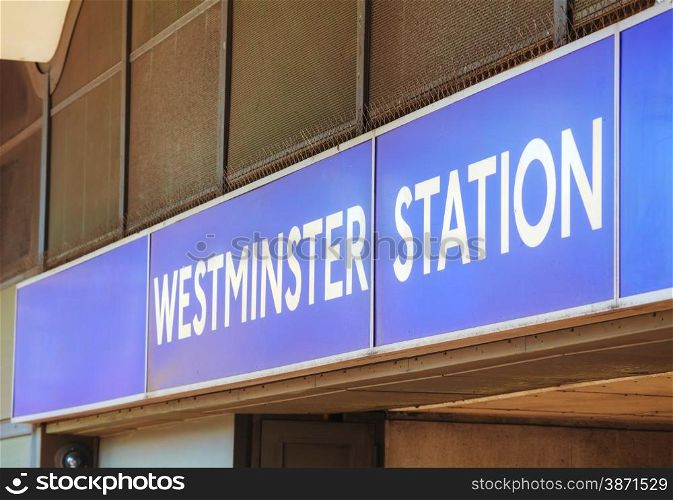 Westminster underground station sign in London, UK