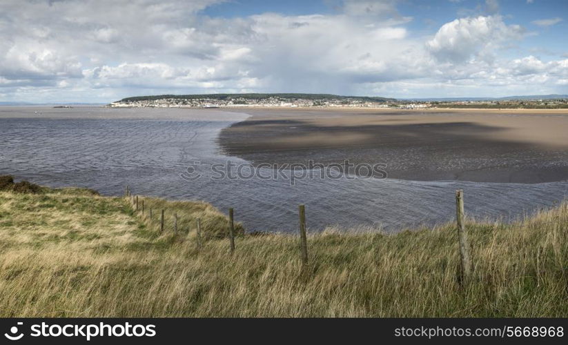 Weston-Super-Mare Summer landscape panorama viewed from Brean Down