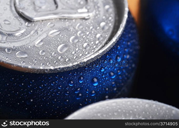 wet aluminium can with drink, close-up of top