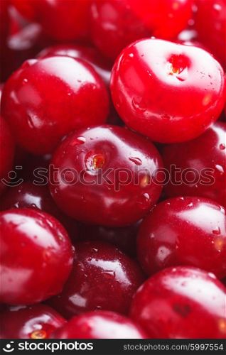 Wet cherries fruits close up as a background. Cherries as a background